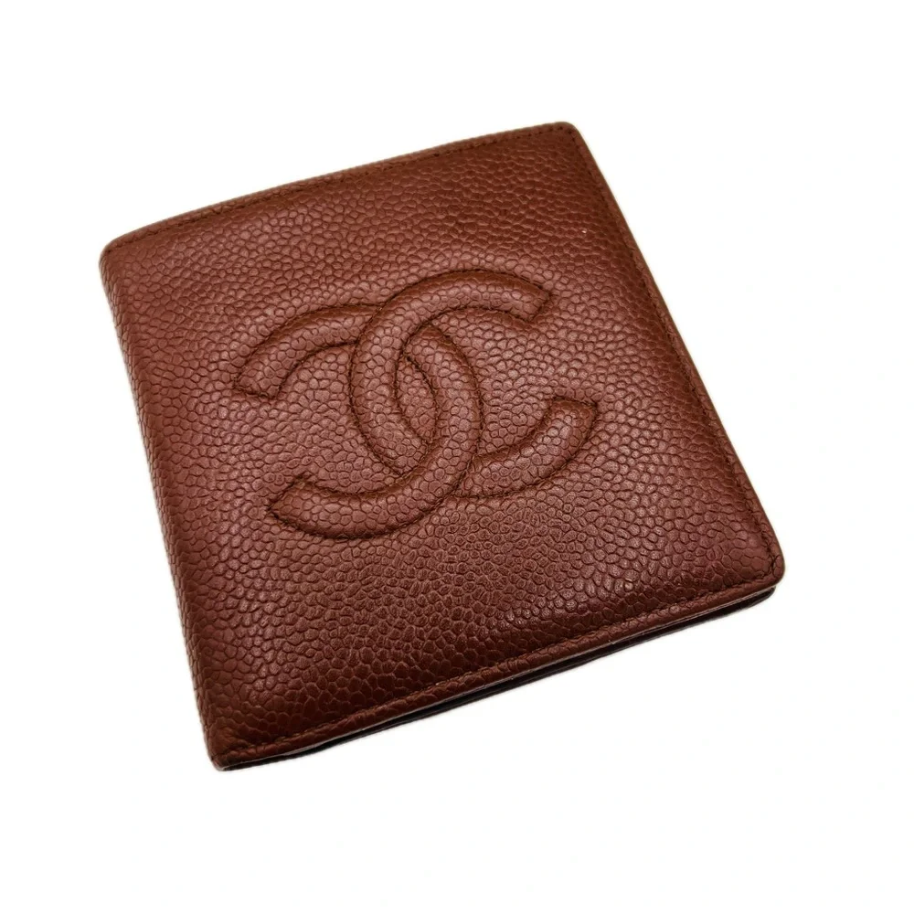 CHANEL Brown Caviar Bifold Wallet Mens Womens Unisex Vintage 1999 Authentic